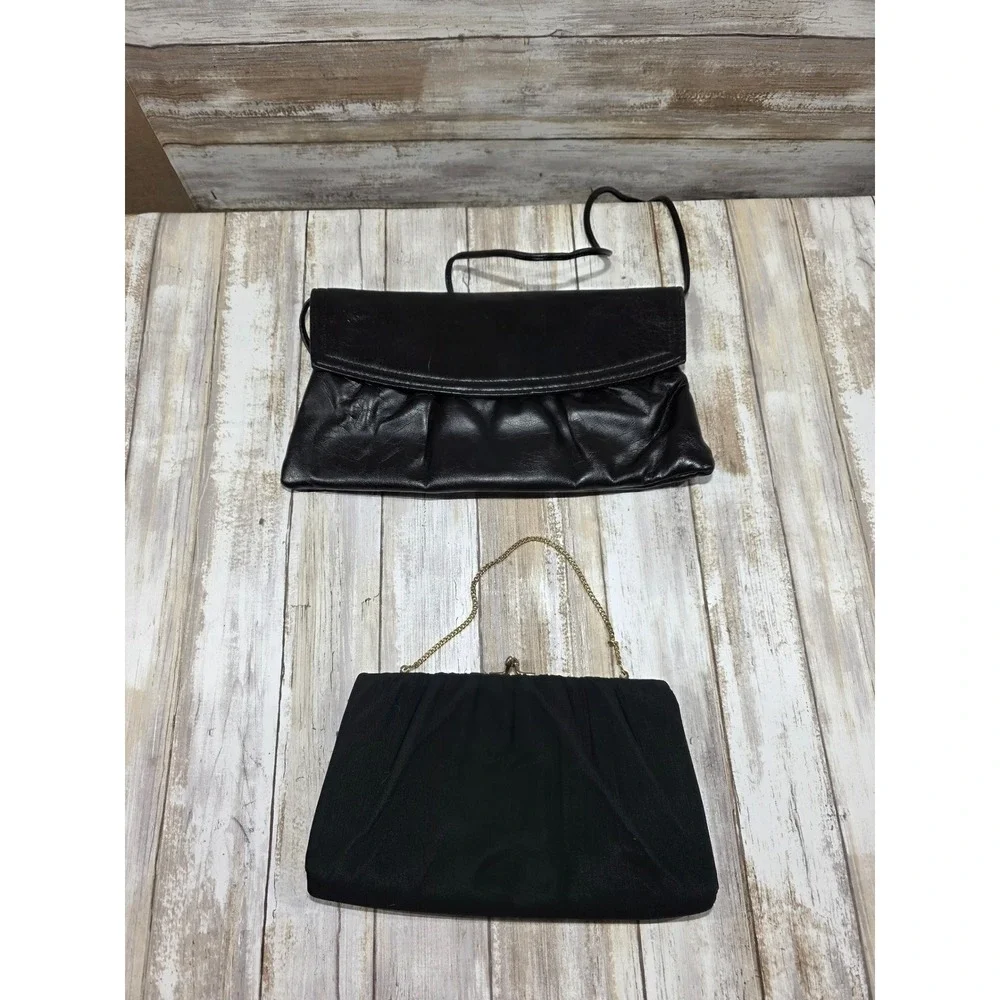 Vintage Black Leather Clutch‎ Handbag Shoulder Strap Evening Bag & HL USA Bag